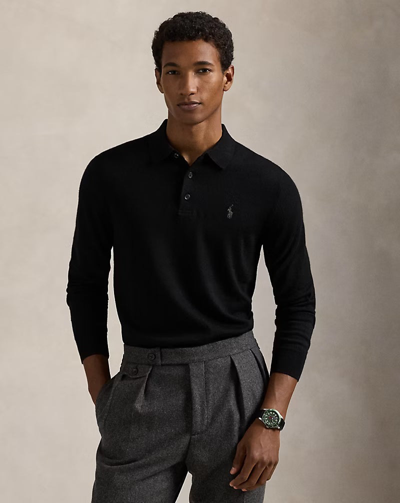 Feinstrick-Pullover aus Wolle mit Polokragen