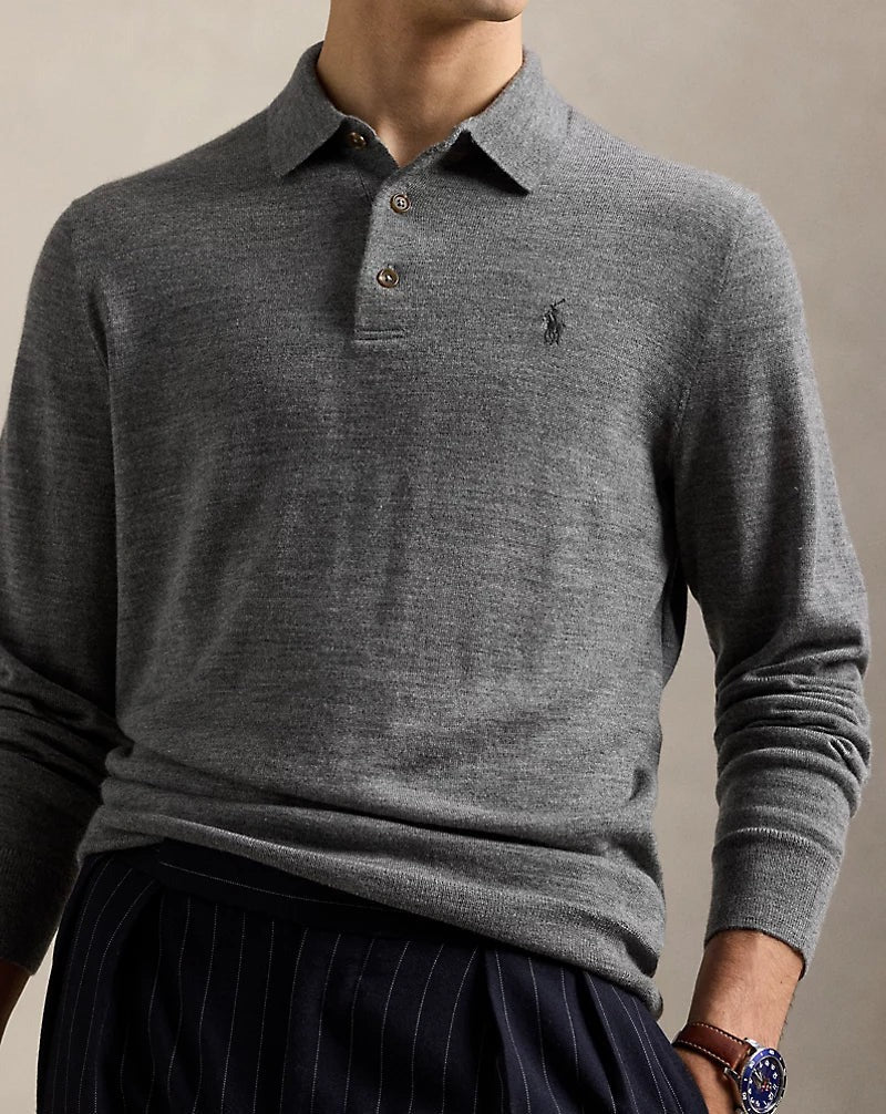 Feinstrick-Pullover aus Wolle mit Polokragen