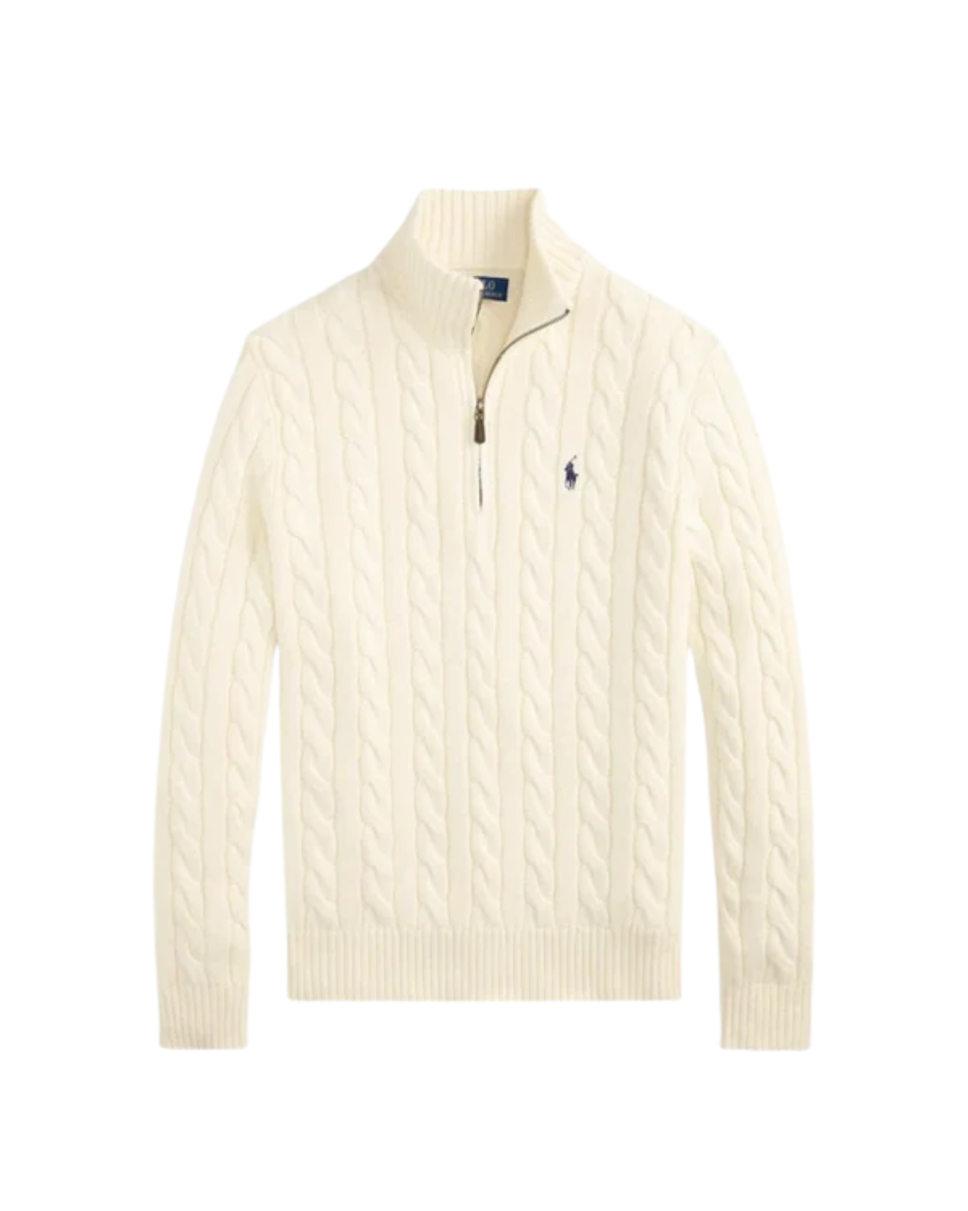 Zopfstrick-Pullover aus Baumwolle mit Quarter-Zip