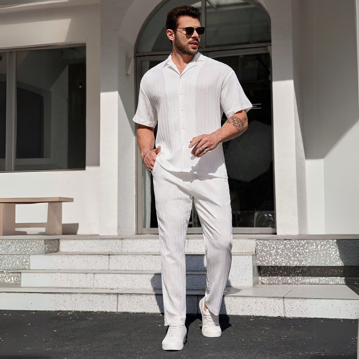 Set aus strukturiertem Hemd & Hose Riviera Ease