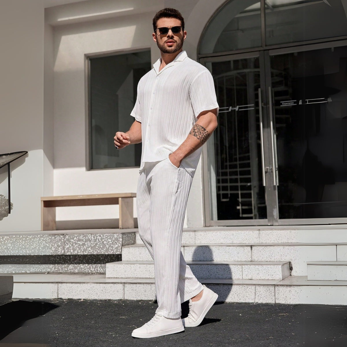 Set aus strukturiertem Hemd & Hose Riviera Ease