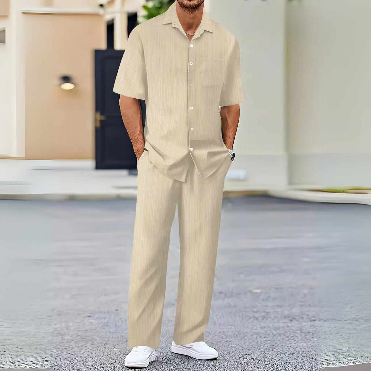 Set aus strukturiertem Hemd & Hose Riviera Ease