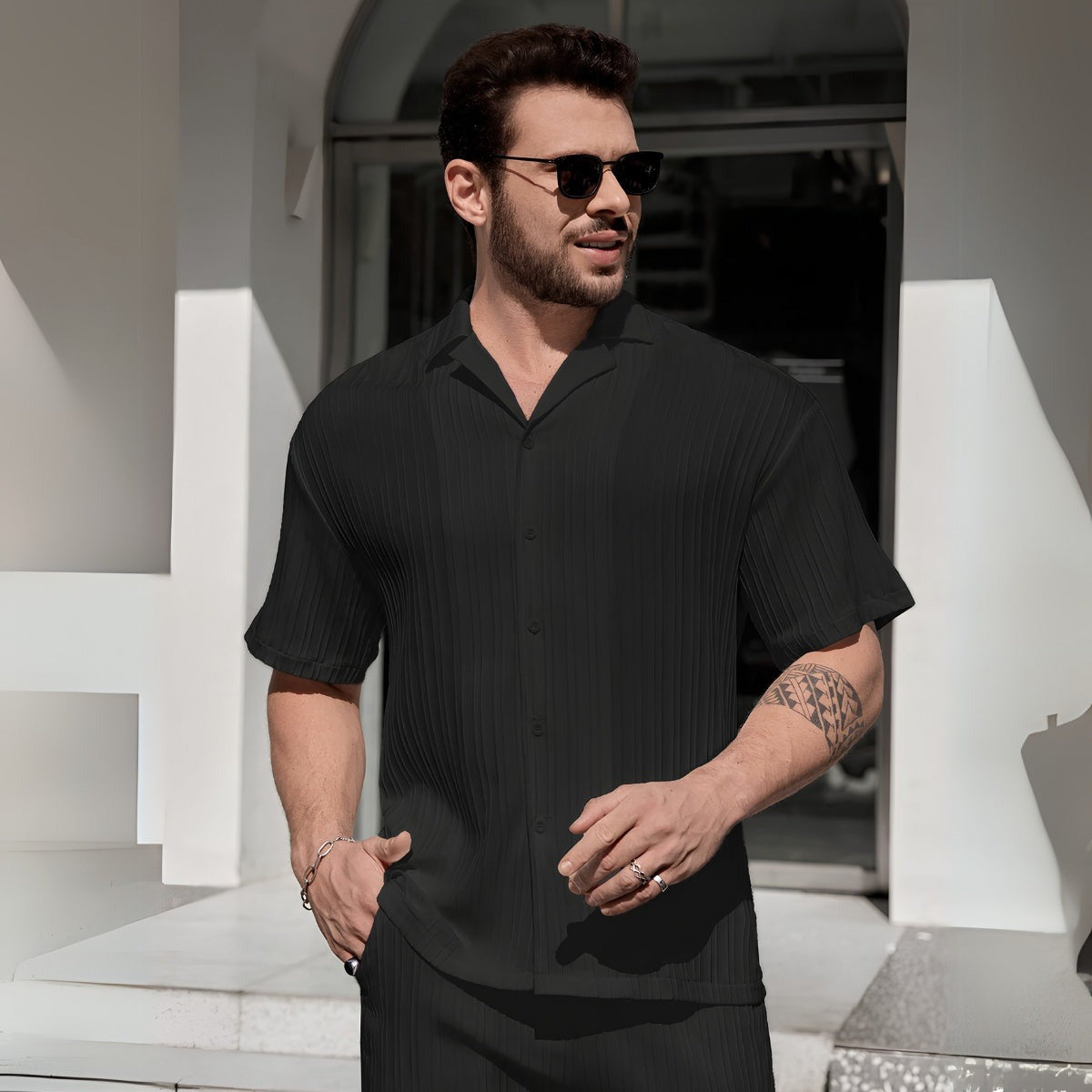 Set aus strukturiertem Hemd & Hose Riviera Ease