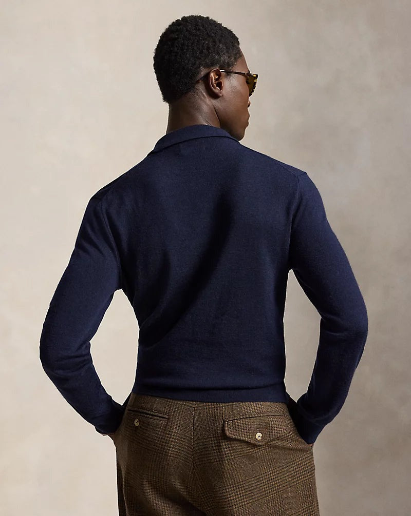 Feinstrick-Pullover aus Wolle mit Polokragen