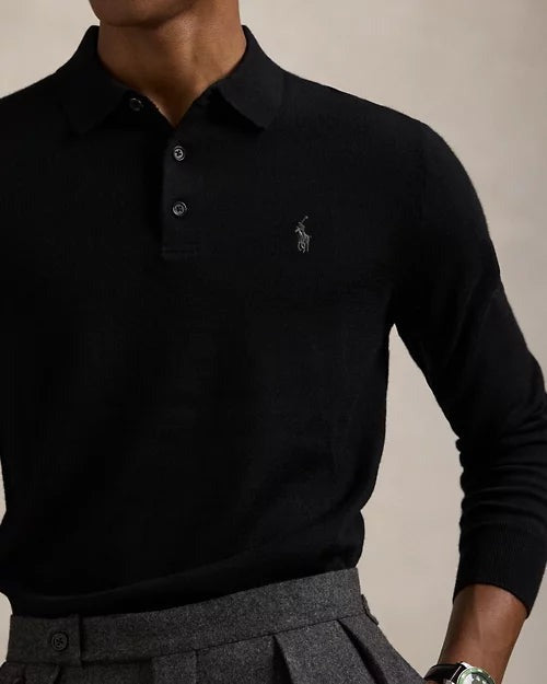 Feinstrick-Pullover aus Wolle mit Polokragen