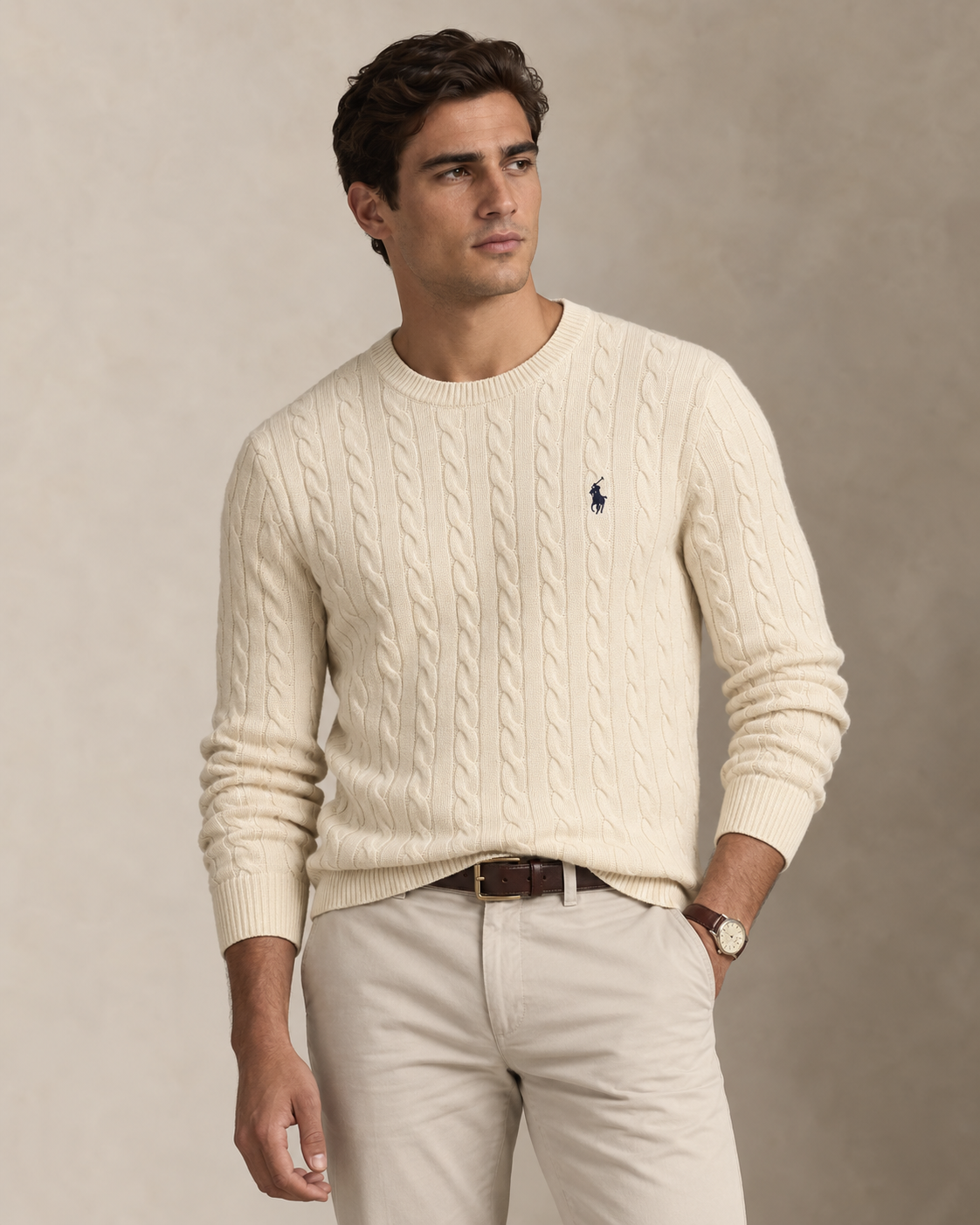 Cable-Knit Cotton Jumper — men's jumpers, back view