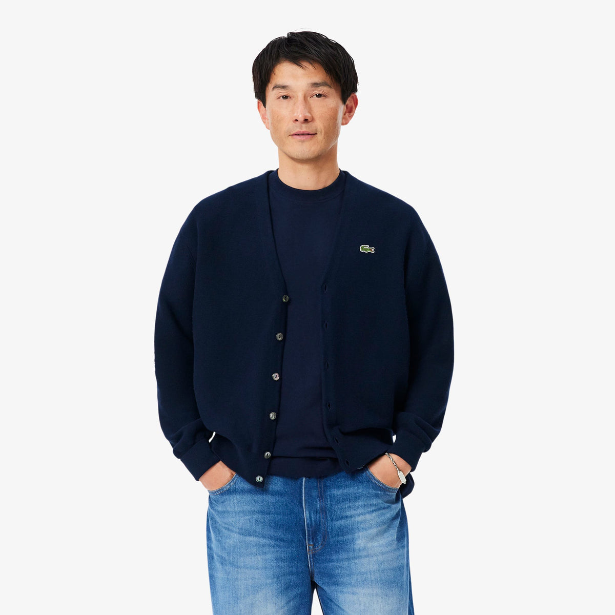 Cotton Moss-Stitch Cardigan — men's cardigans, back view